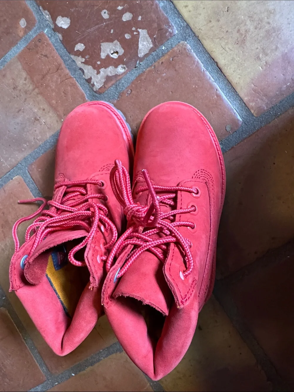 Timberland Kids Red Nubuck Lace-Up Boots